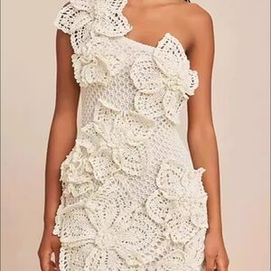 Chic One Shoulder Crochet Dress in Cream